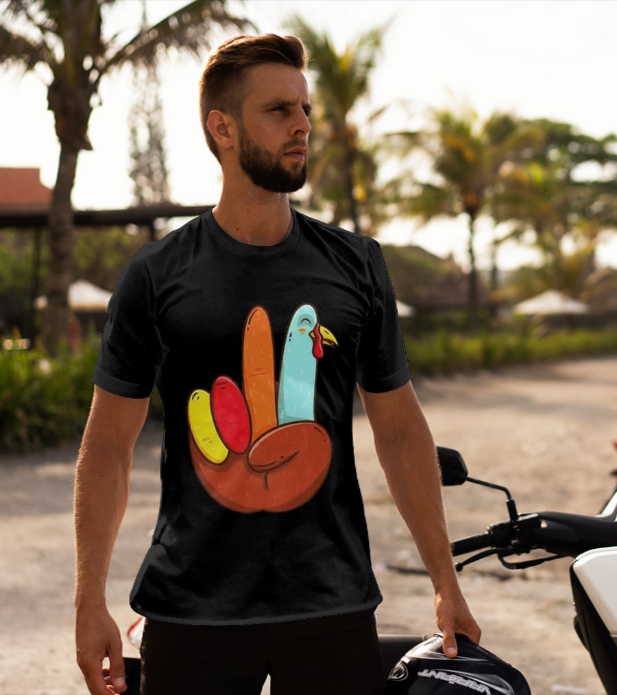 Peace For Turkeys Hand Gesture Turkey Pardon Humor T-Shirt