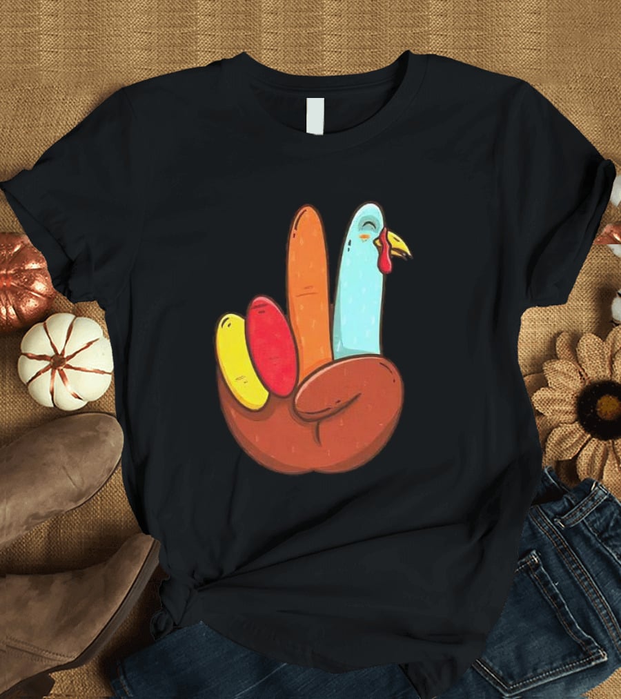 Peace For Turkeys Hand Gesture Turkey Pardon Humor T-Shirt