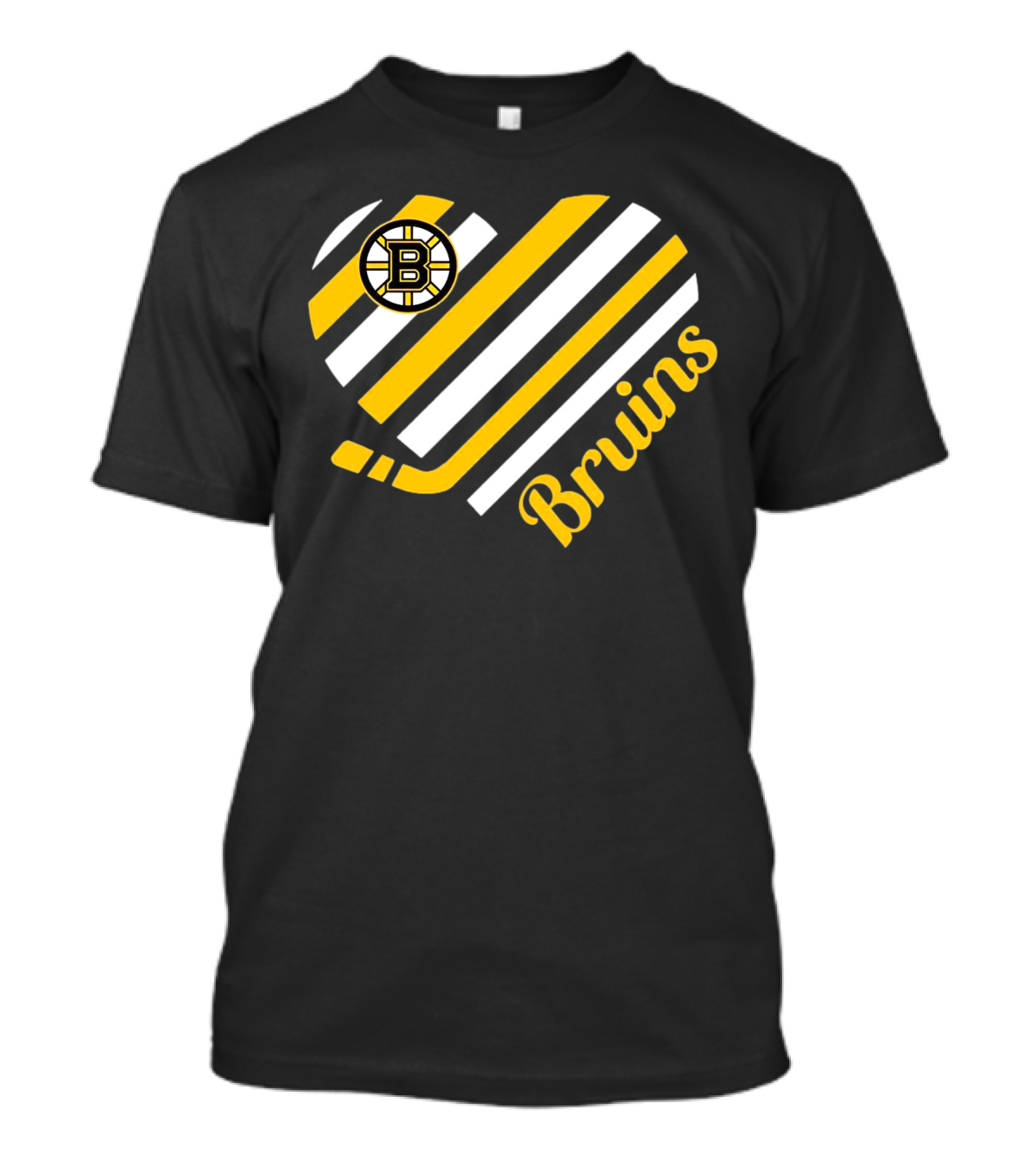 Boston Bruins Stripes Heart With Hockey Stick T-Shirt
