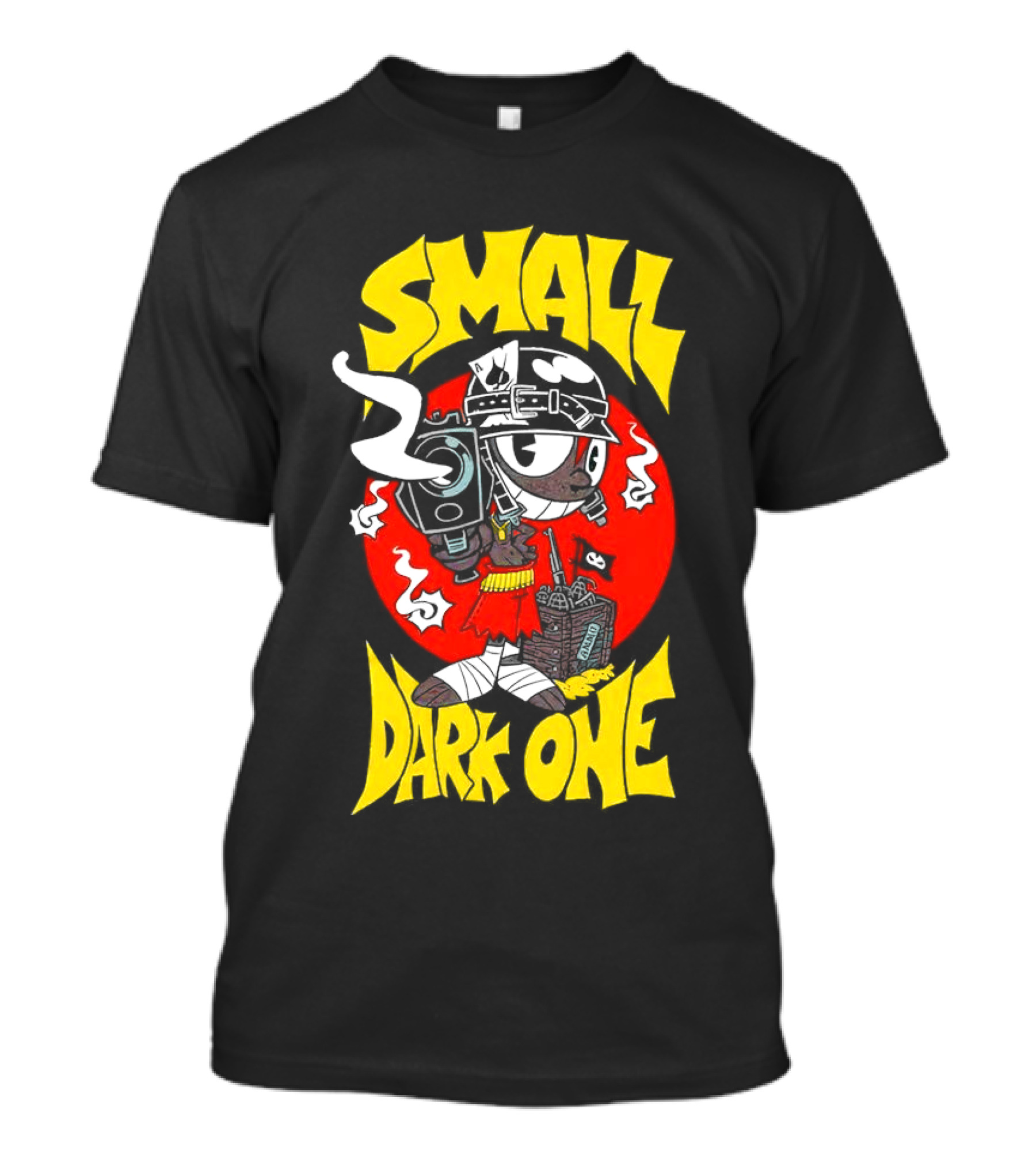 Small Dark One Gunsmoke Skateboard Pizza Character T-Shirt