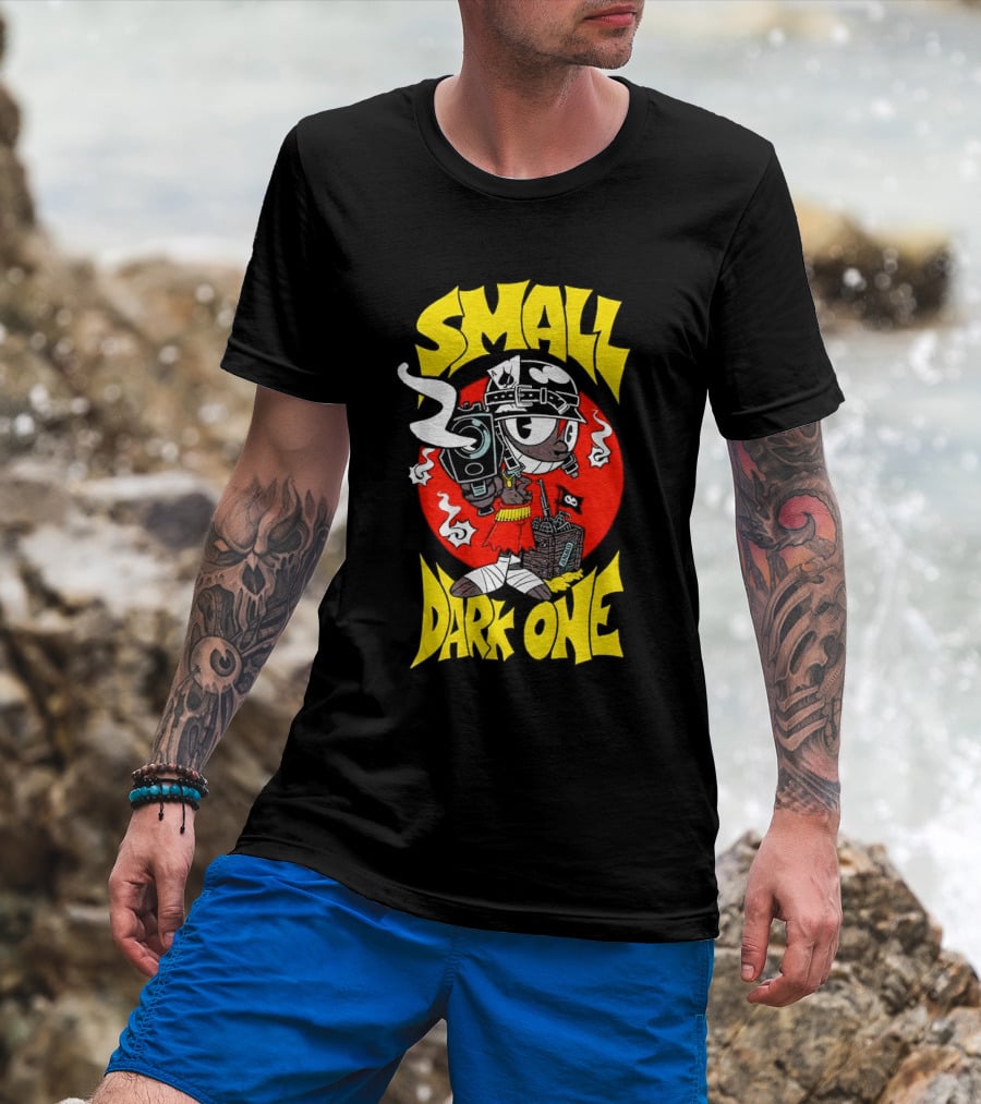 Small Dark One Gunsmoke Skateboard Pizza Character T-Shirt