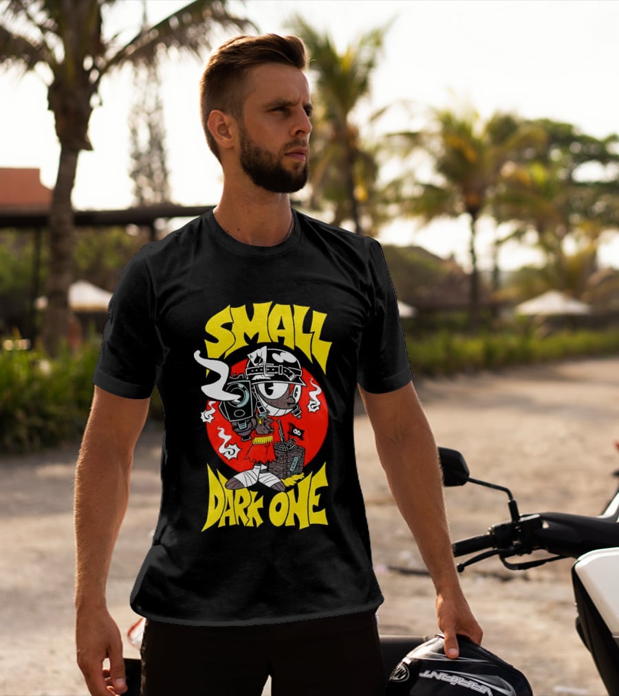 Small Dark One Gunsmoke Skateboard Pizza Character T-Shirt