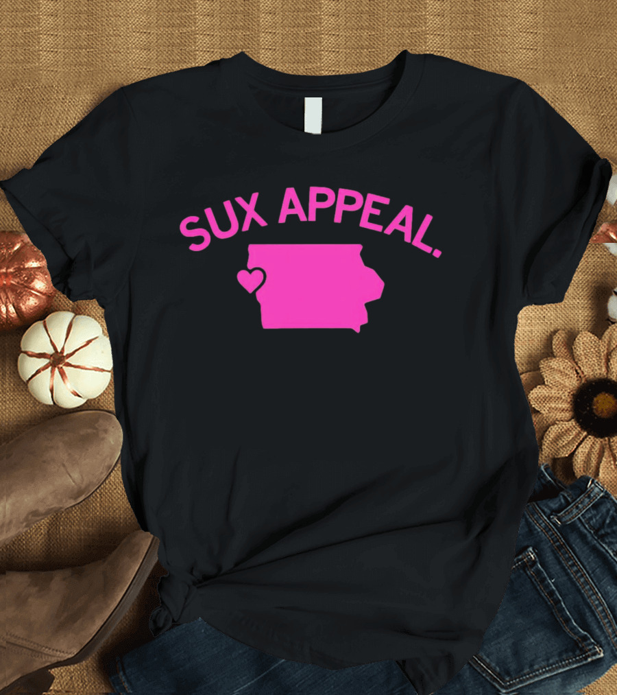 Sux Appeal Pink Iowa Heart Map T-Shirt