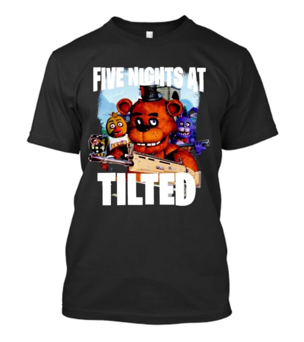 Five Nights At Tilted Freddy Bear Characters With Guns T-Shirt