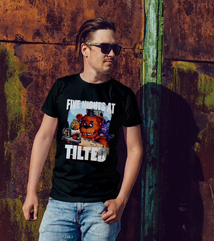 Five Nights At Tilted Freddy Bear Characters With Guns T-Shirt