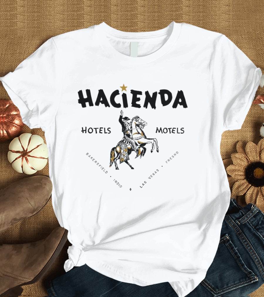 Hacienda Hotels Motels Bakersfield Indio Las Vegas Fresno Vintage Star Rider T-Shirt