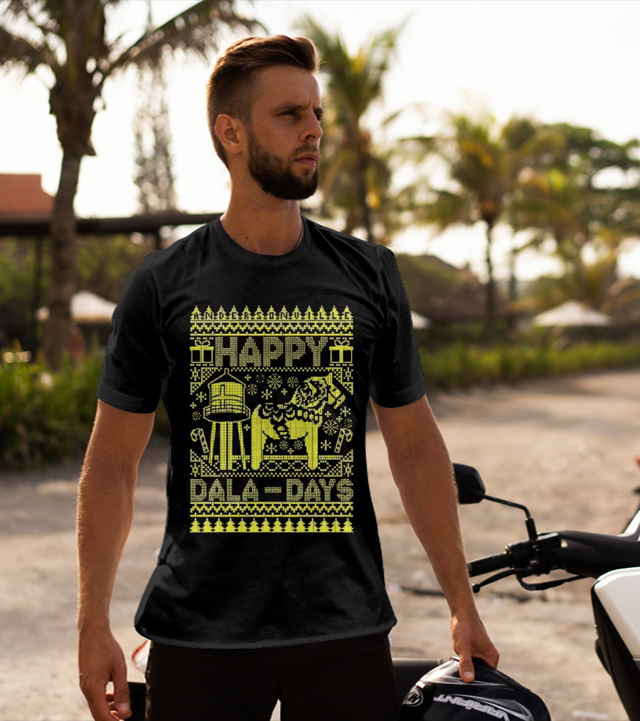 Andersonville Happy Dala Days Christmas Sweater Pattern With Water Tower And Dala Horse T-Shirt
