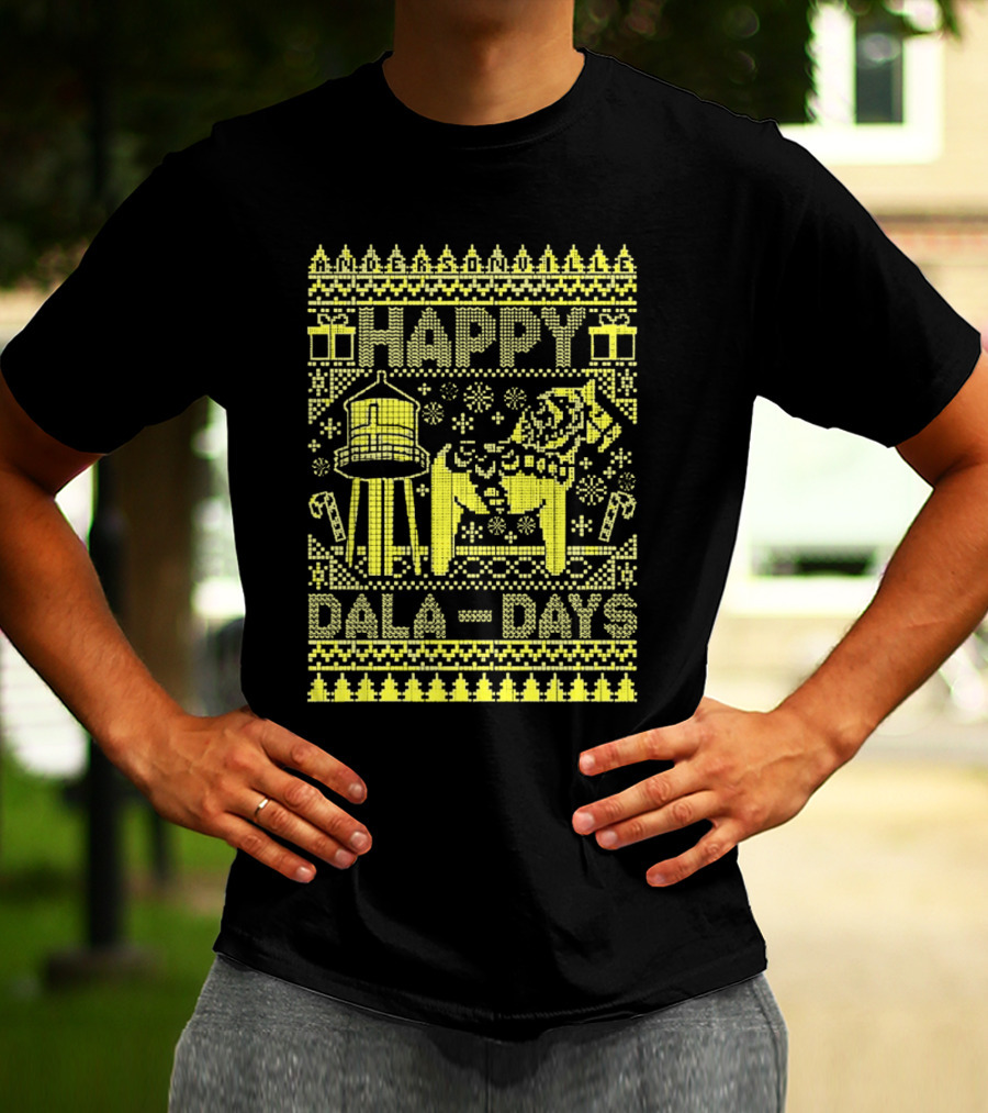 Andersonville Happy Dala Days Christmas Sweater Pattern With Water Tower And Dala Horse T-Shirt