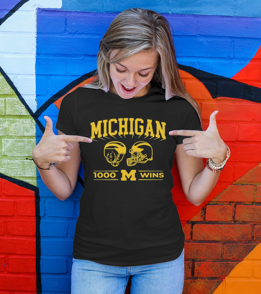 Michigan Wolverines 1000 Wins Football Helmets T-Shirt