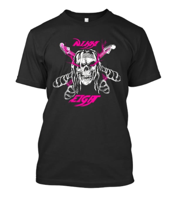 Nikki Eight Eight Skull Crossbones Guitars Pink Bandana T-Shirt