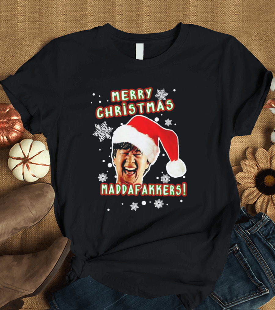 Merry Christmas Maddafakkers Ken Jeong Santa Hat Snowflakes T-Shirt