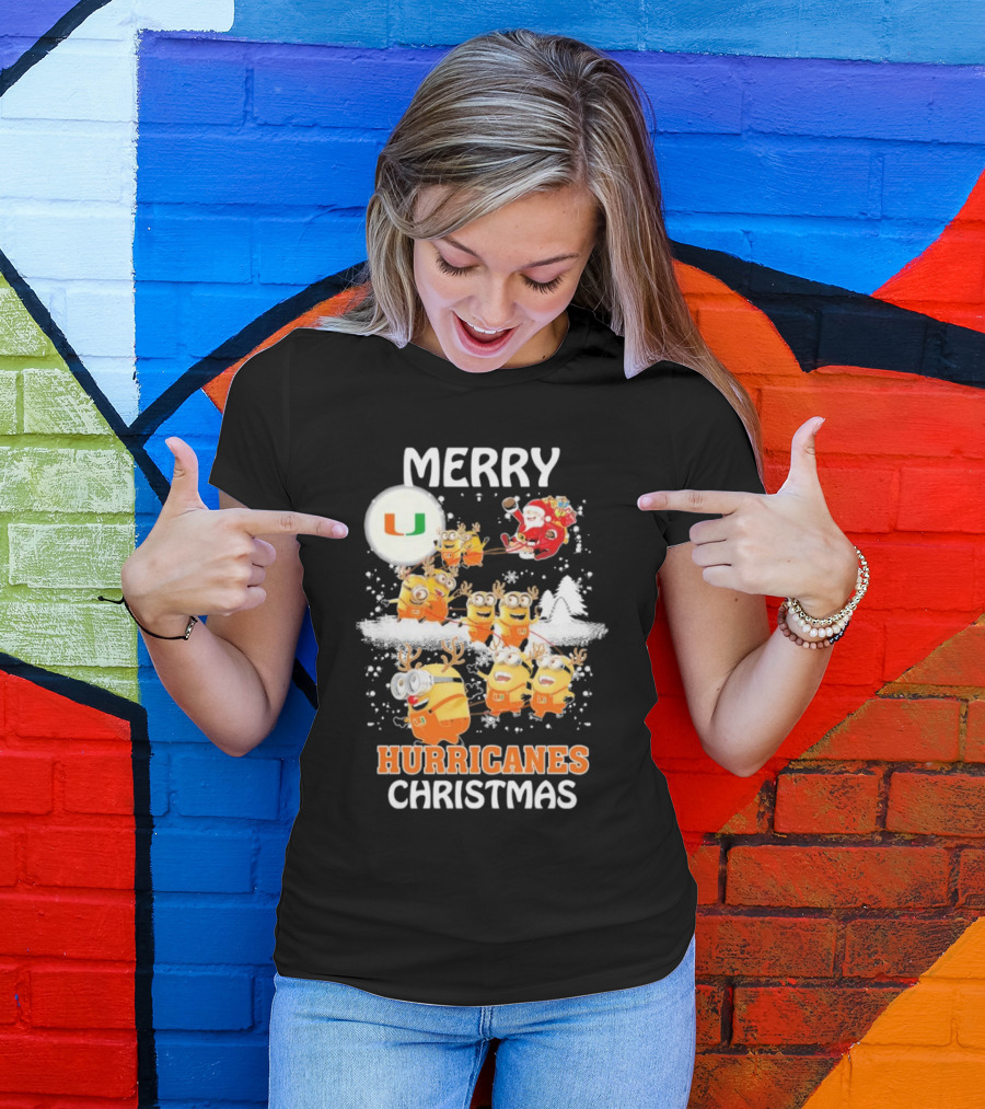 Merry Minions Miami Hurricanes Christmas T-Shirt