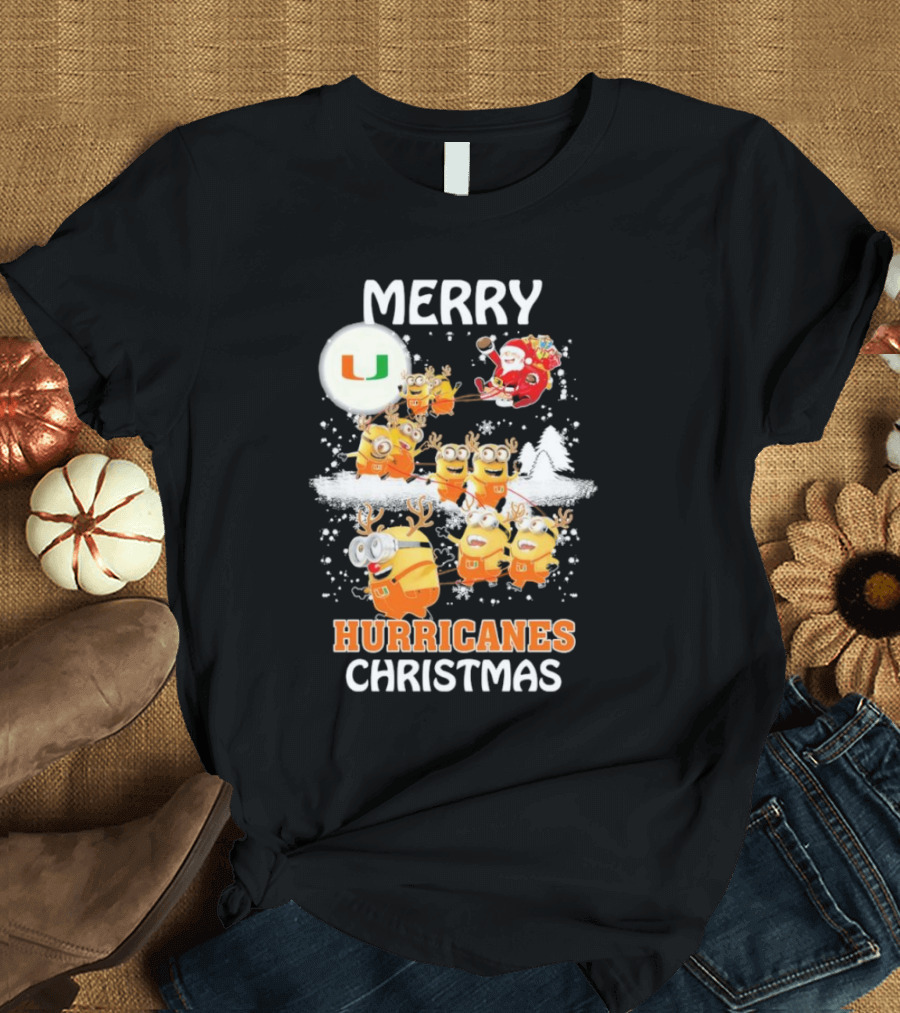 Merry Minions Miami Hurricanes Christmas T-Shirt