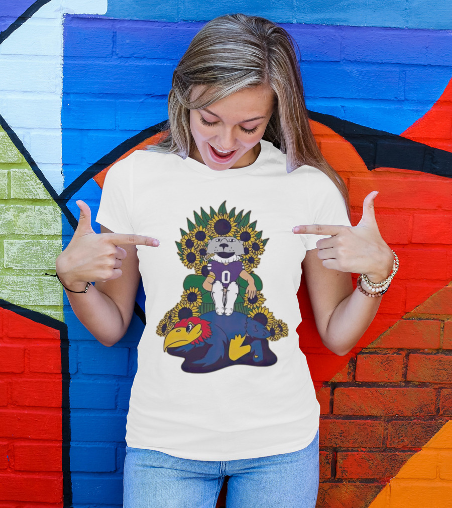 Kansas State Wildcats Mascot Sunflowers Throne With Kansas Jayhawks T-Shirt
