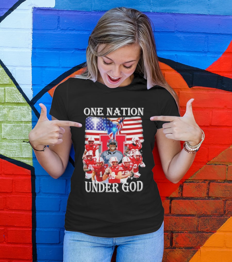 One Nation Under God Nebraska Cornhuskers USA Flag T-Shirt