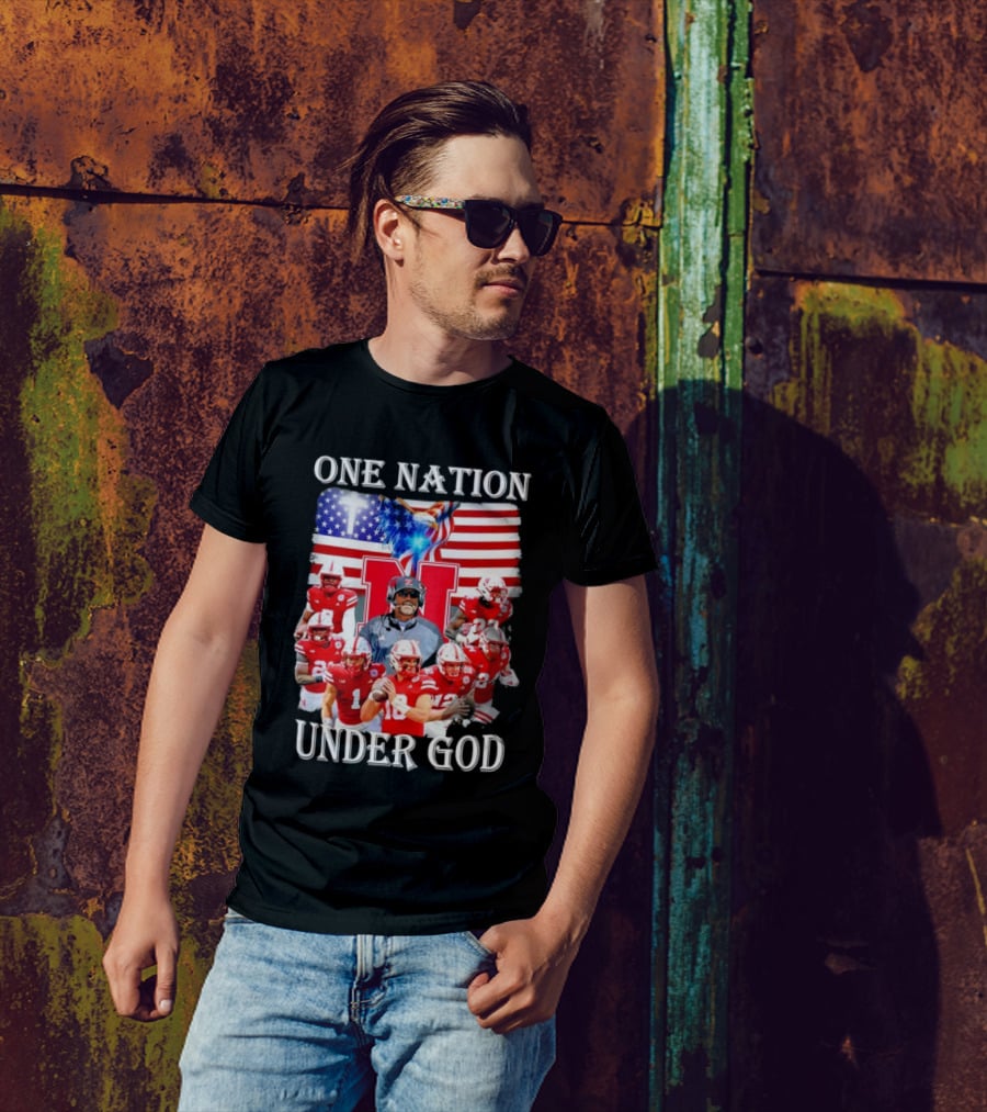 One Nation Under God Nebraska Cornhuskers USA Flag T-Shirt