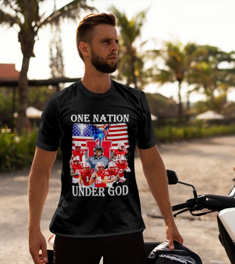 One Nation Under God Nebraska Cornhuskers USA Flag T-Shirt