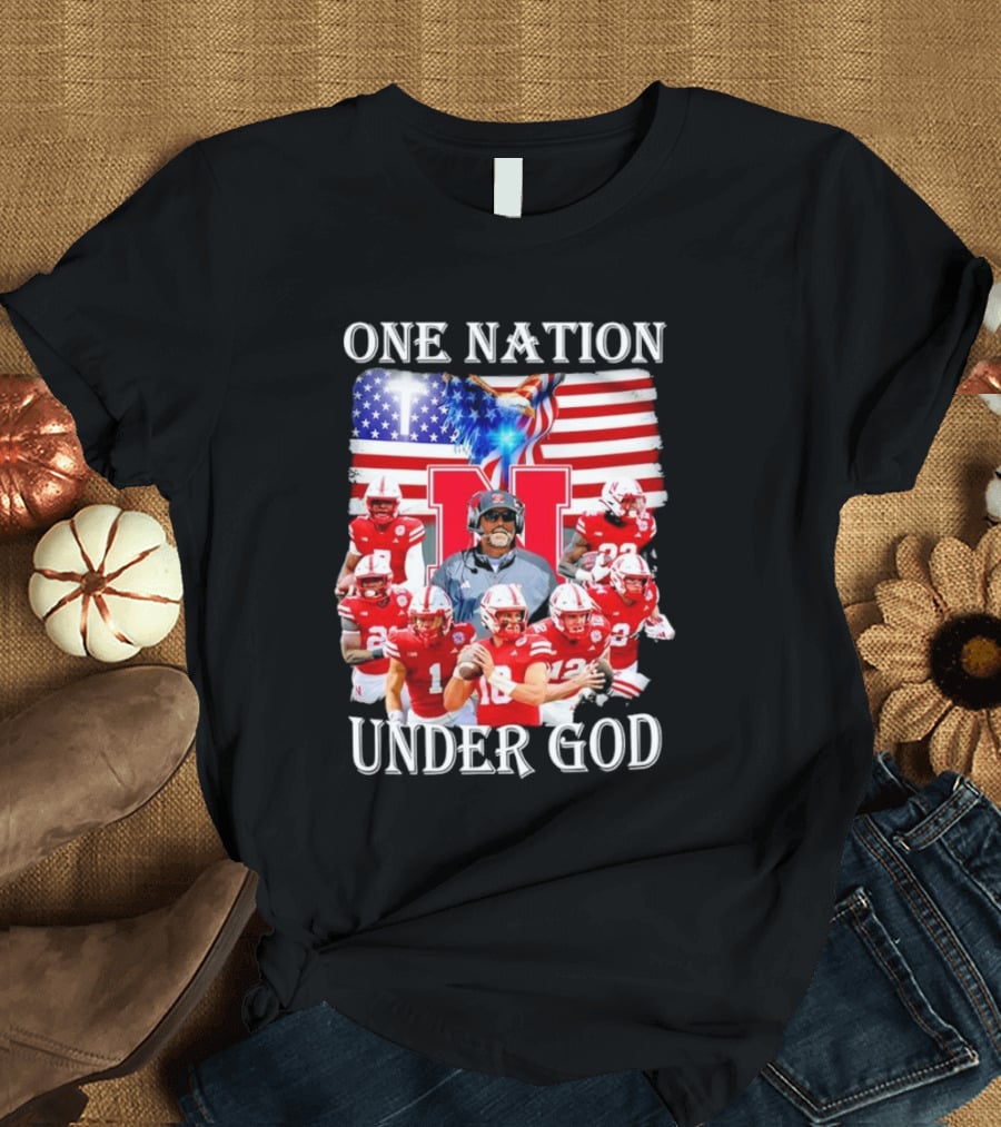 One Nation Under God Nebraska Cornhuskers USA Flag T-Shirt