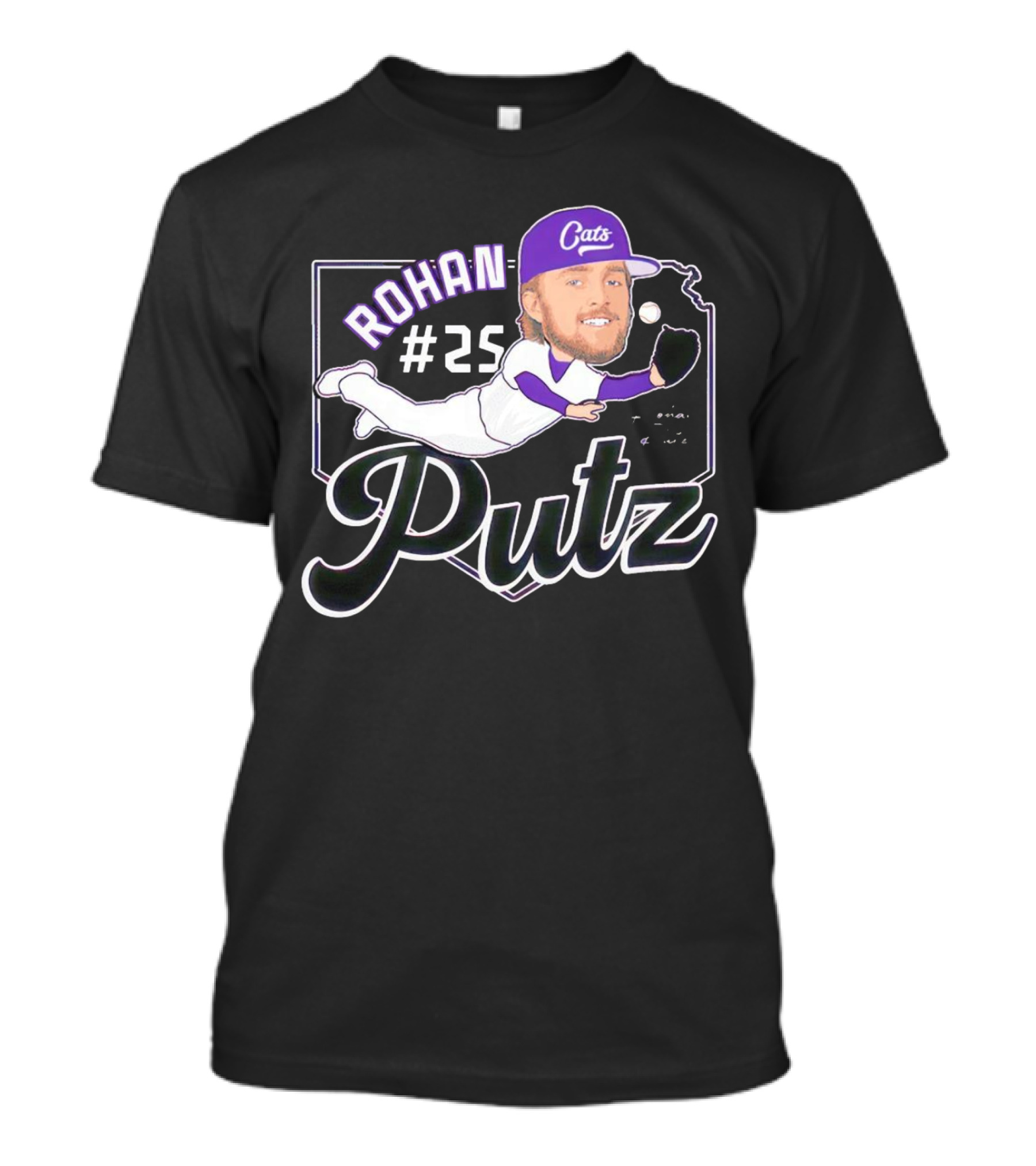 Rohan Putz #25 Kansas State Wildcats Cats Outfielder Signature T-Shirt