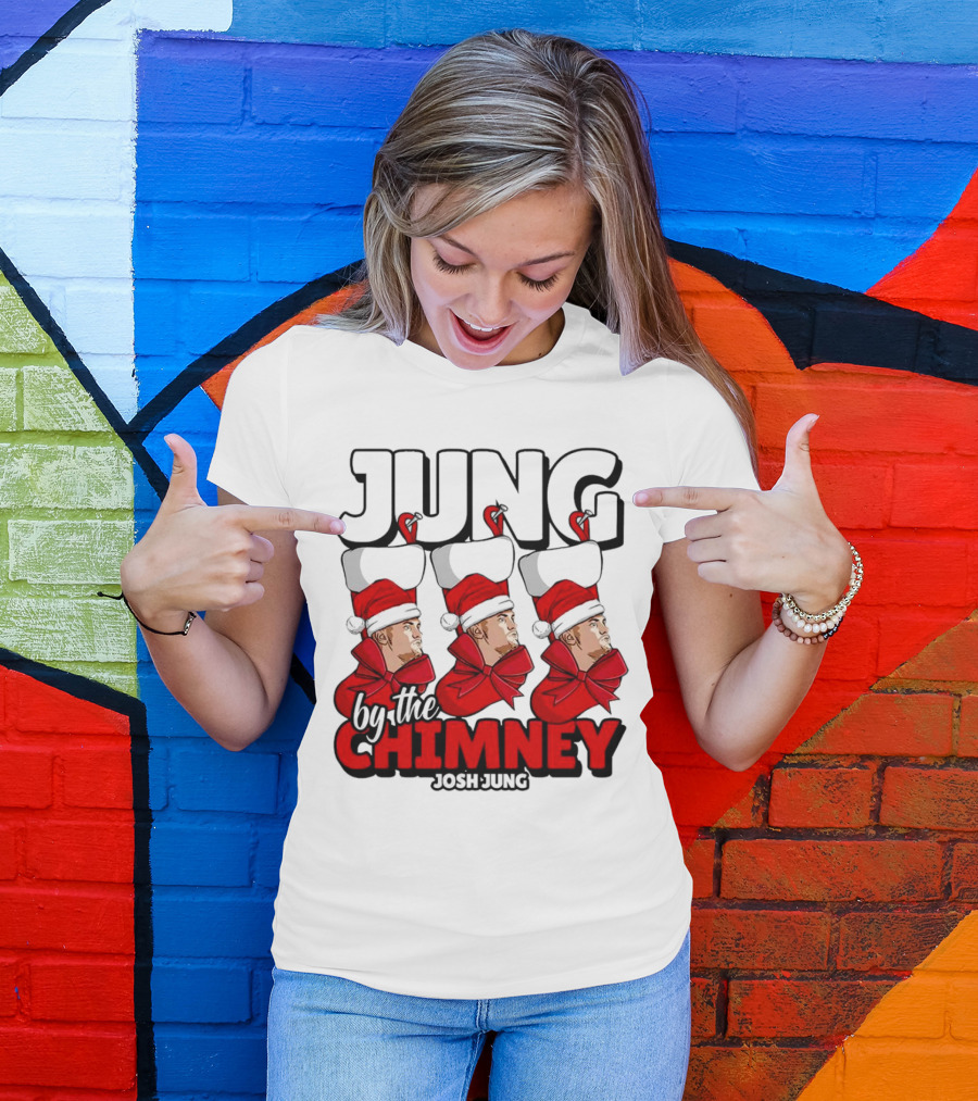 Jung By The Chimney Josh Jung Texas Rangers Santa Hat Bow T-Shirt