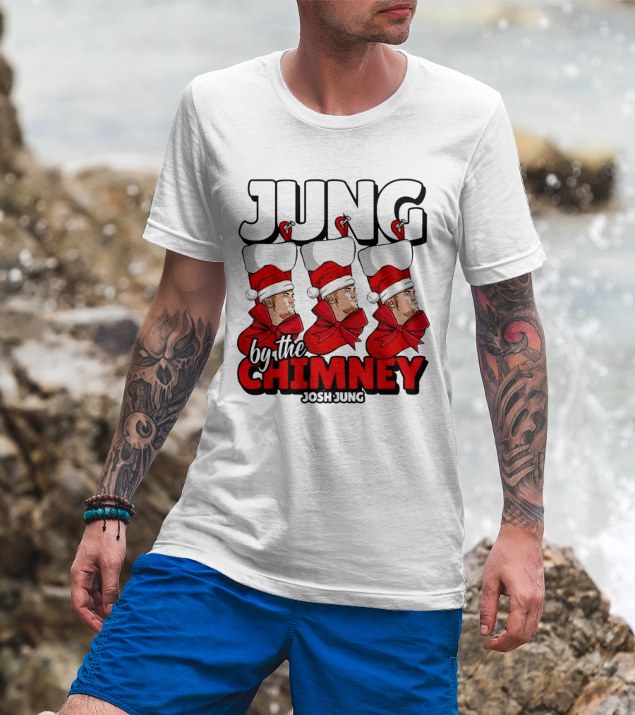 Jung By The Chimney Josh Jung Texas Rangers Santa Hat Bow T-Shirt
