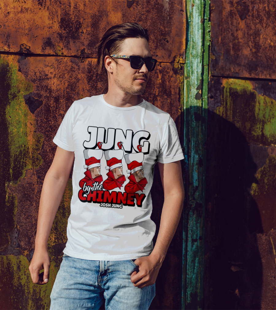 Jung By The Chimney Josh Jung Texas Rangers Santa Hat Bow T-Shirt