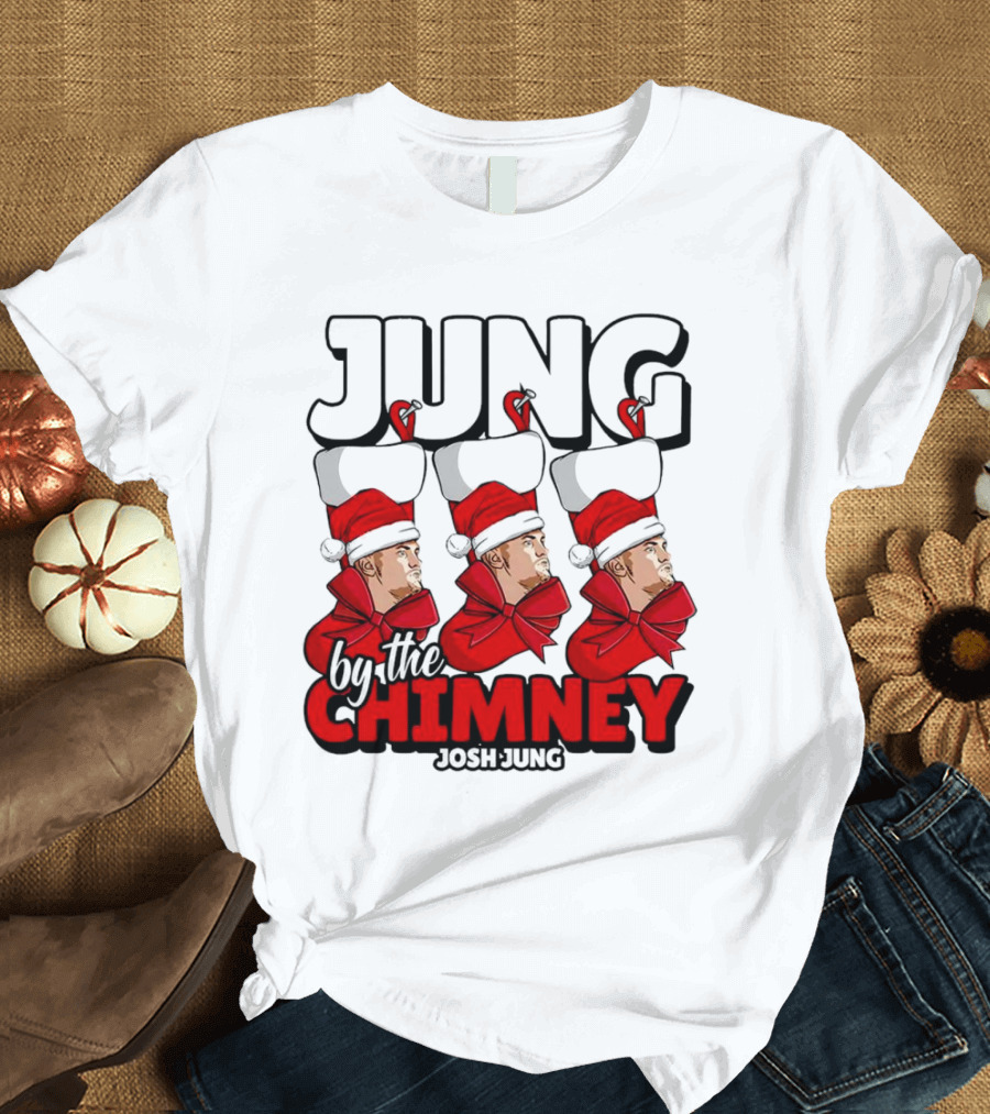 Jung By The Chimney Josh Jung Texas Rangers Santa Hat Bow T-Shirt