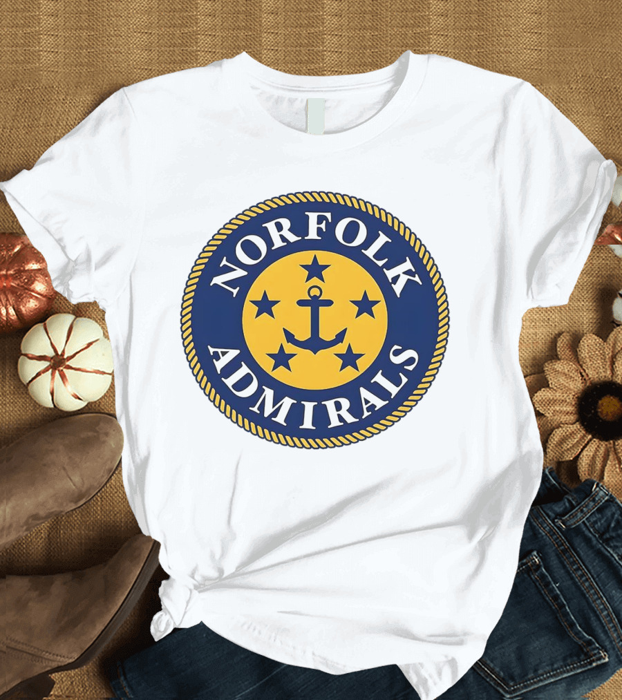 Norfolk Admirals Anchored Stars Emblem Navy Yellow T-Shirt