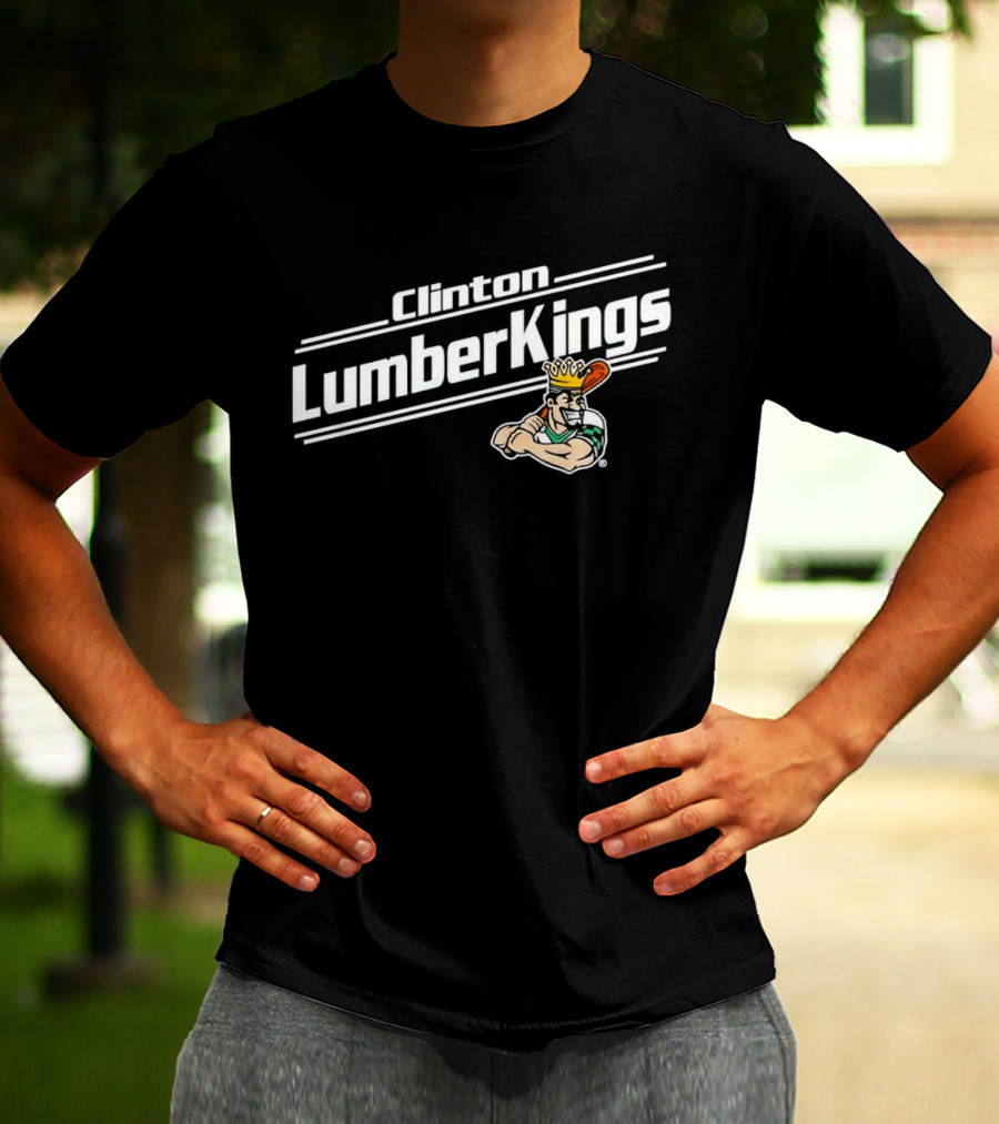 Clinton LumberKings Baseball Team Logo With Lumberjack Holding Bat T-Shirt