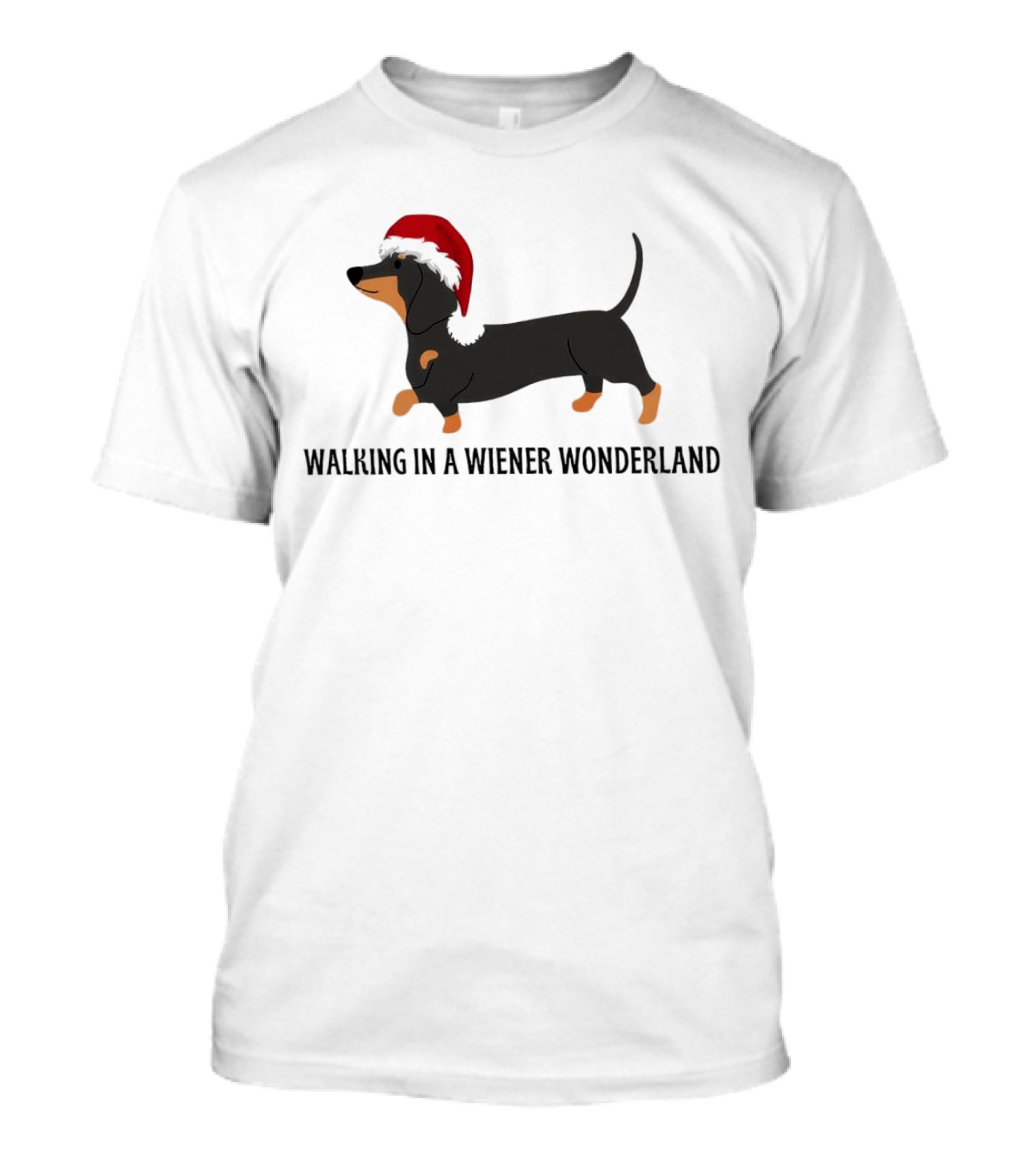 Christmas Walking In A Wiener Wonderland Dachshund With Santa Hat T-Shirt