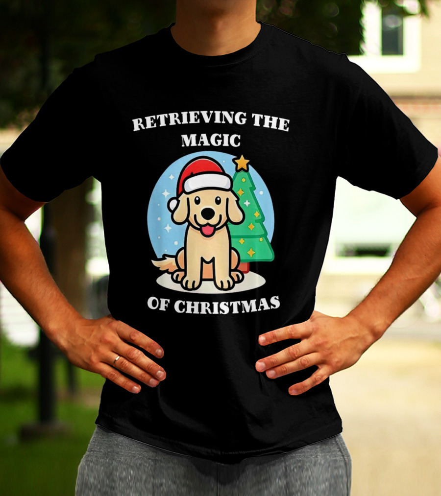 Retrieving The Magic Of Christmas With Santa Dog And Christmas Tree T-Shirt