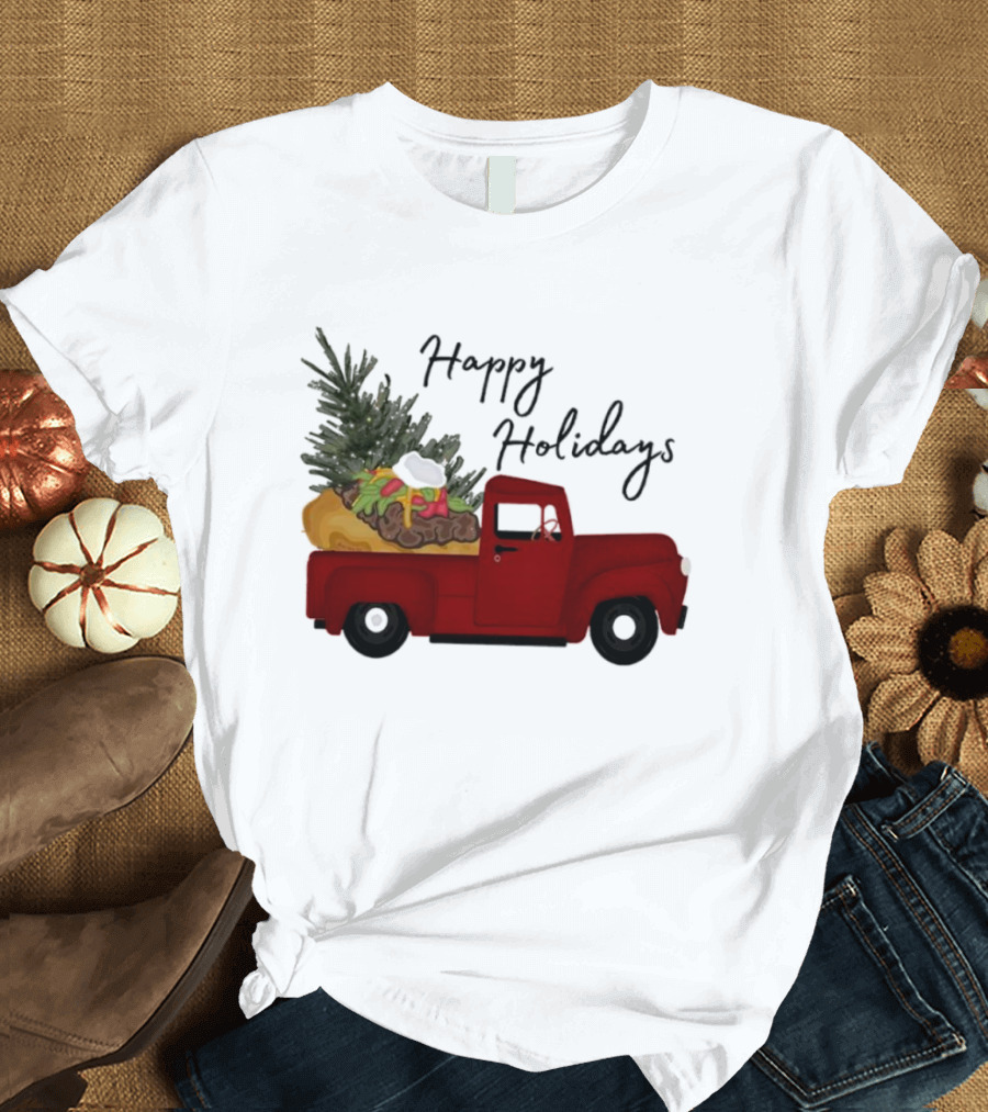 Happy Holidays Red Truck With Taco And Tree T-Shirt