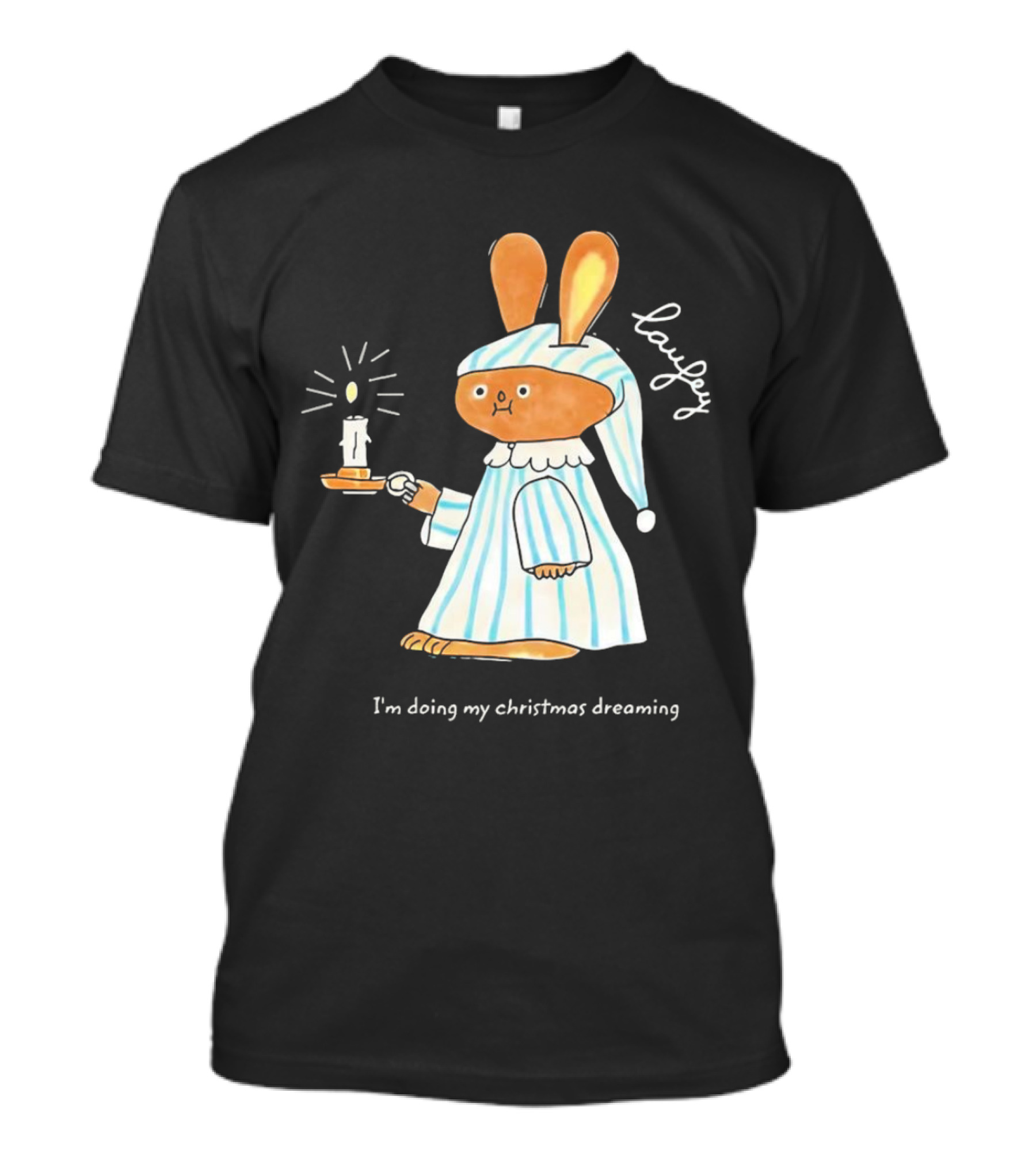 Laufey Bunny In Pajamas Holding Candle I'm Doing My Christmas Dreaming T-Shirt