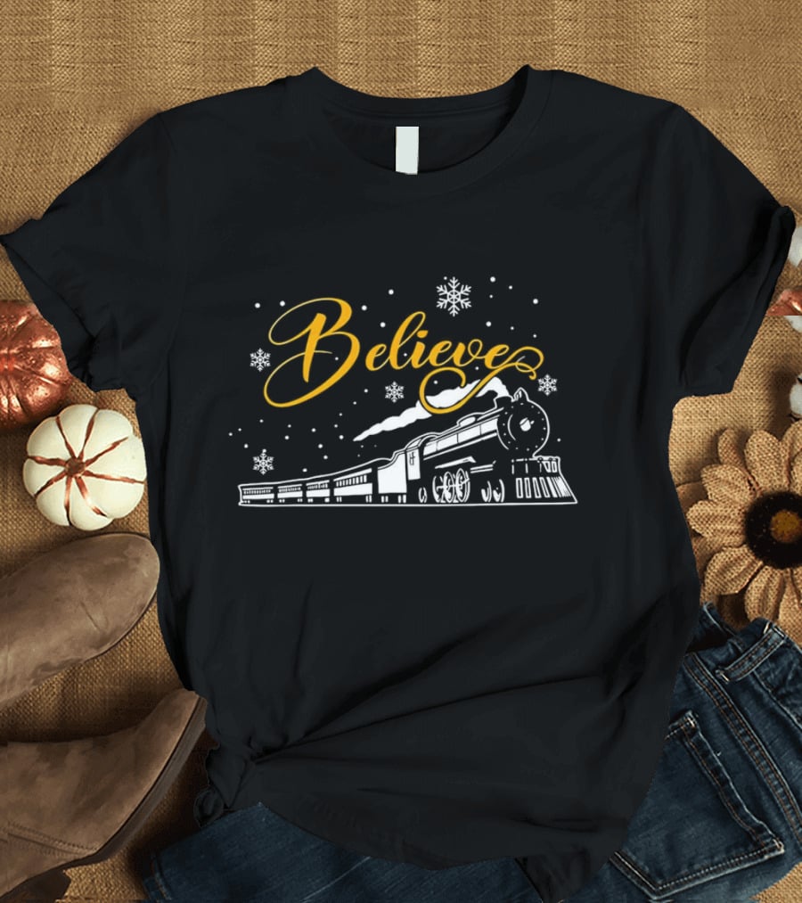 Believe Christmas Train Snowflake Magic T-Shirt