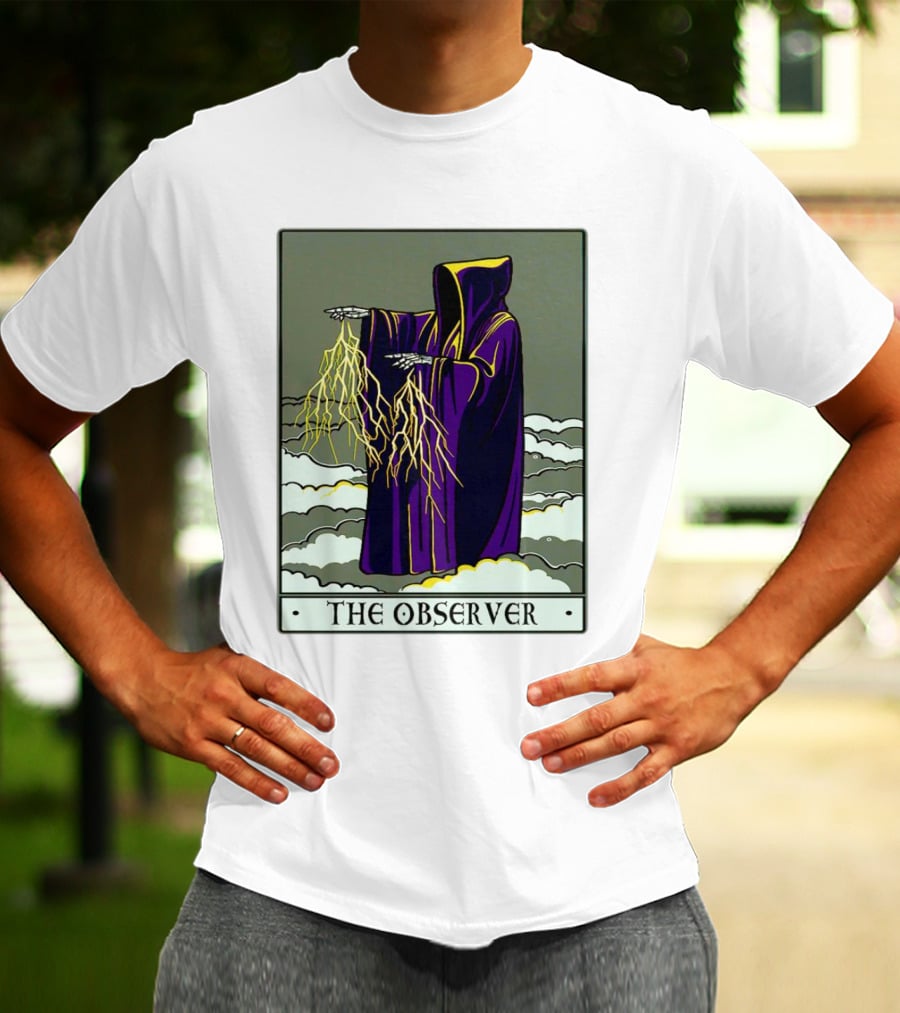 The Observer Hooded Figure With Lightning Tarot Card T-Shirt