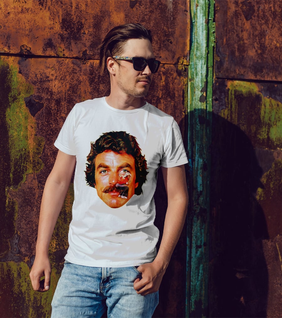 Tom Selleck Mustache Ride Head Portrait With Man T-Shirt