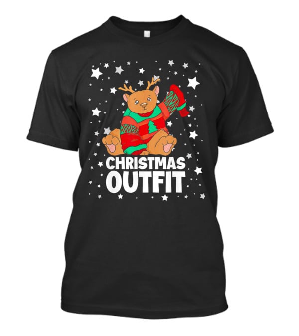 Bear Reindeer Christmas Outfit With Festive Sweater And Stars T-Shirt