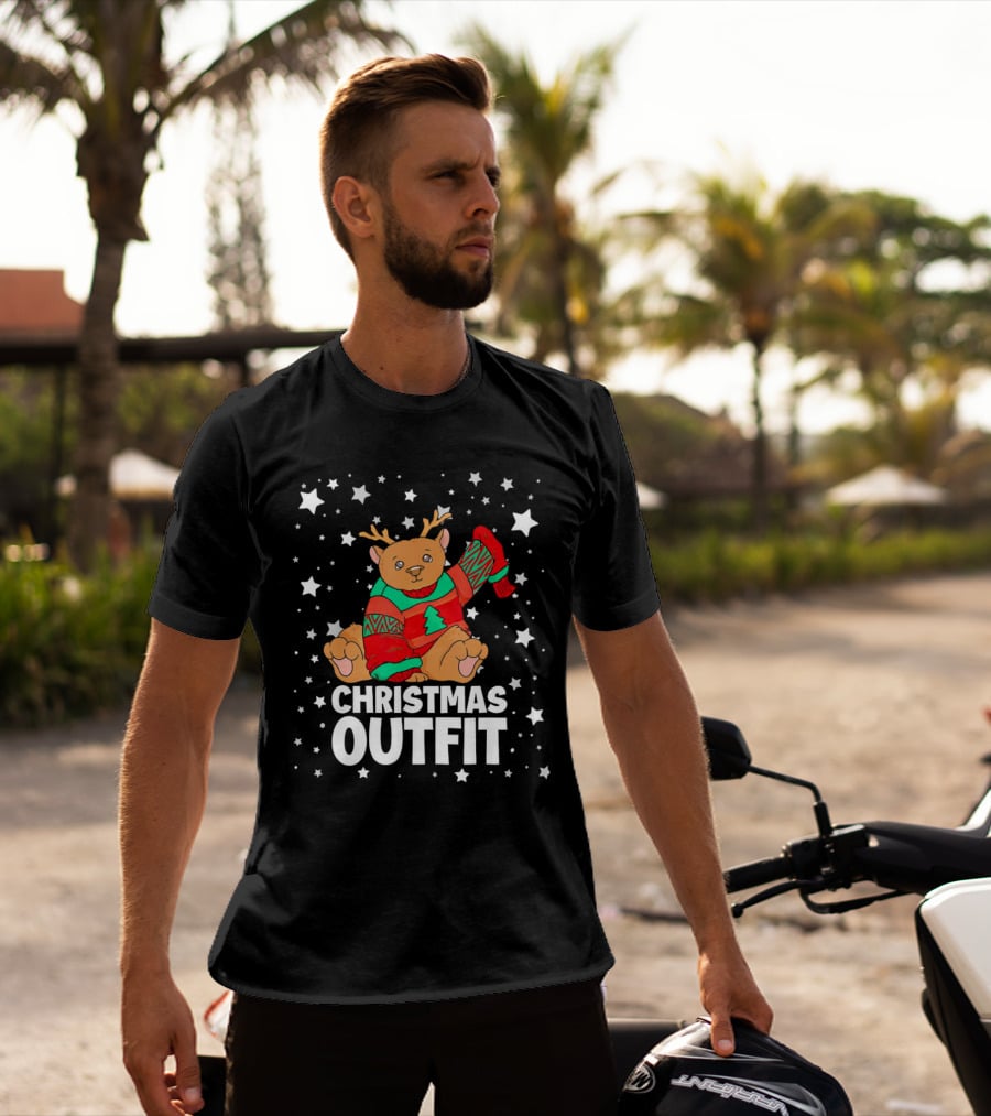 Bear Reindeer Christmas Outfit With Festive Sweater And Stars T-Shirt