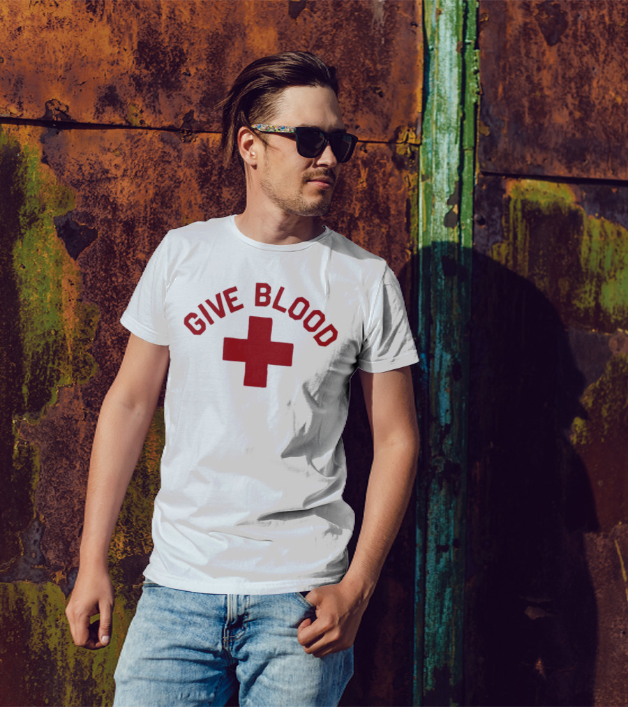 Give Blood Red Cross Text Red T-Shirt