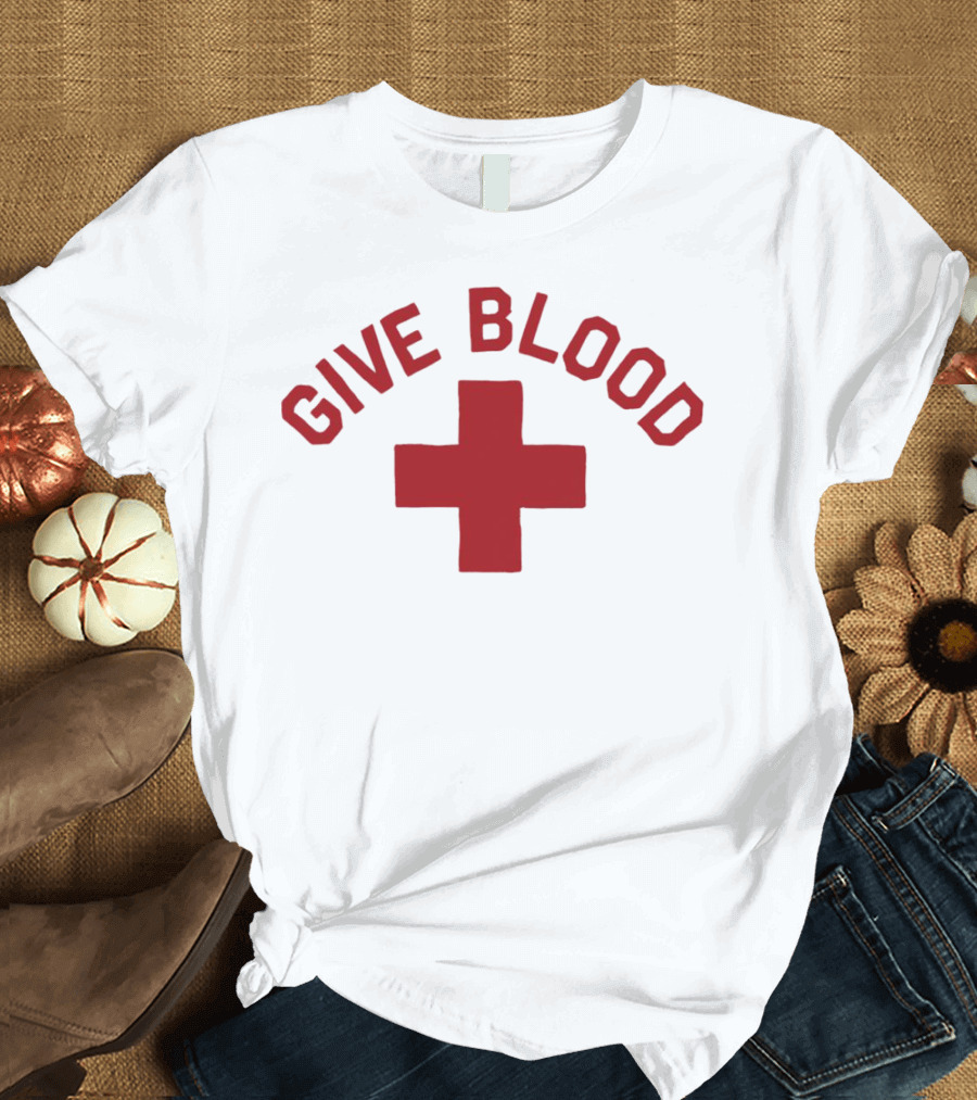 Give Blood Red Cross Text Red T-Shirt