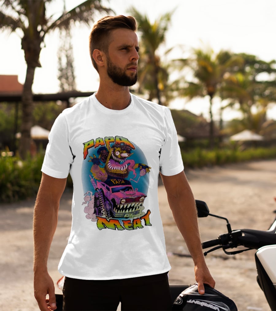 PAPA MEAT Monster Truck Cartoon Art Style Vintage Retro T-Shirt