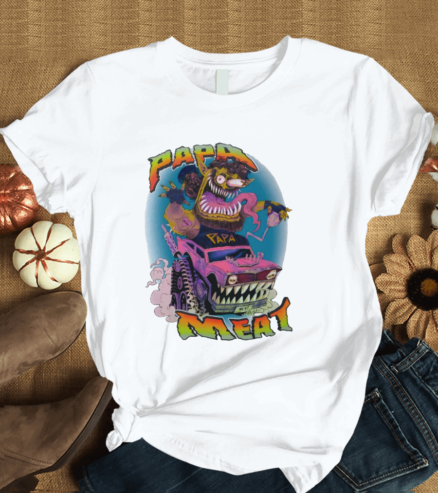 PAPA MEAT Monster Truck Cartoon Art Style Vintage Retro T-Shirt