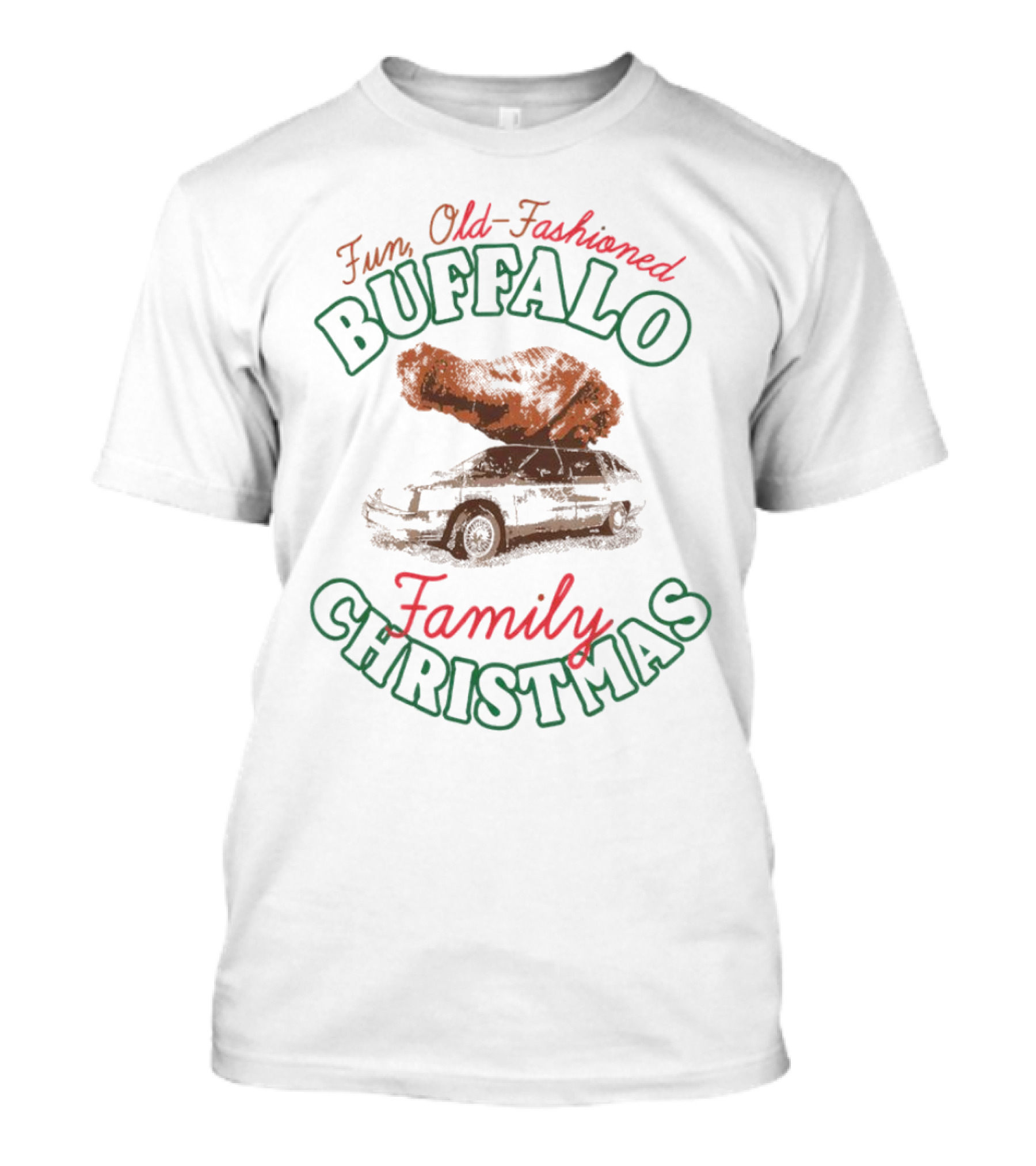 Buffalo Family Christmas Fun Old-Fashioned Car With Tree T-Shirt
