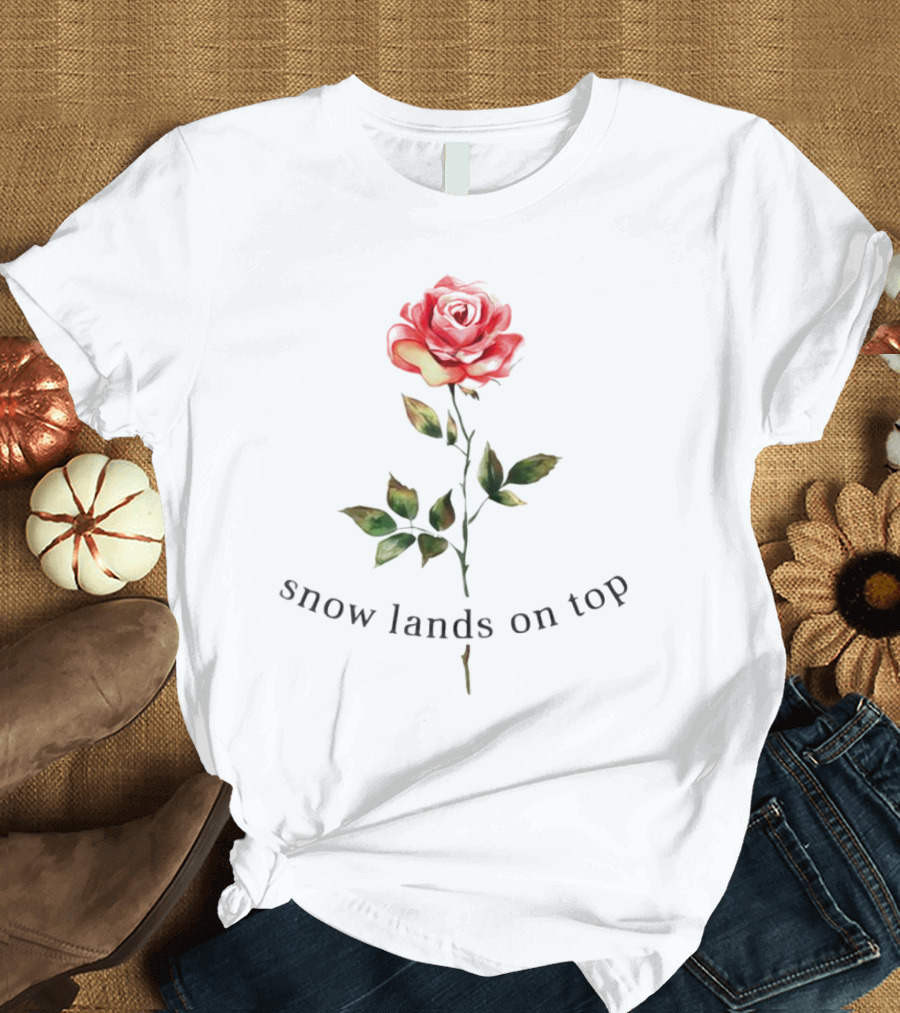 Snow Lands On Top Rose Vintage Botanical T-Shirt