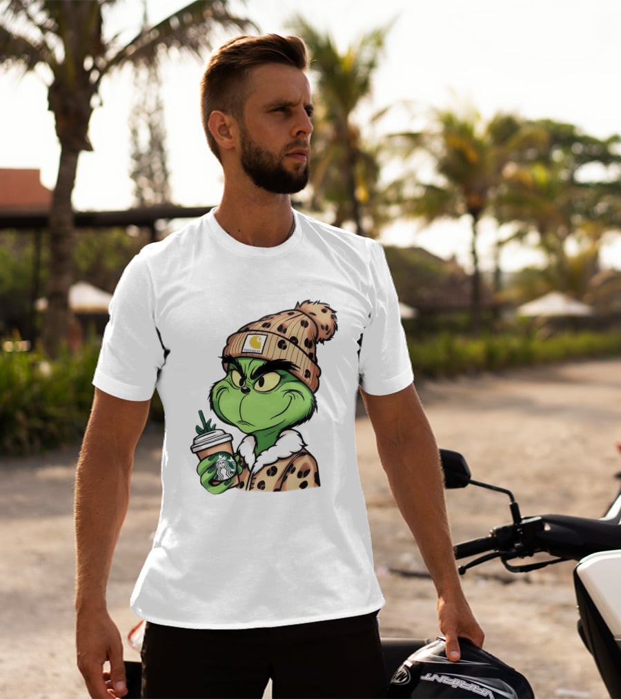 Grinch Boujee Leopard Coffee Cozy Winter T-Shirt