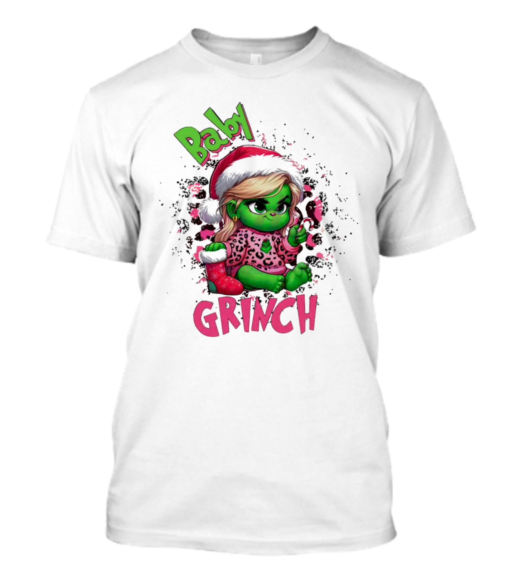 Baby Grinch Pink Leopard Christmas T-Shirt