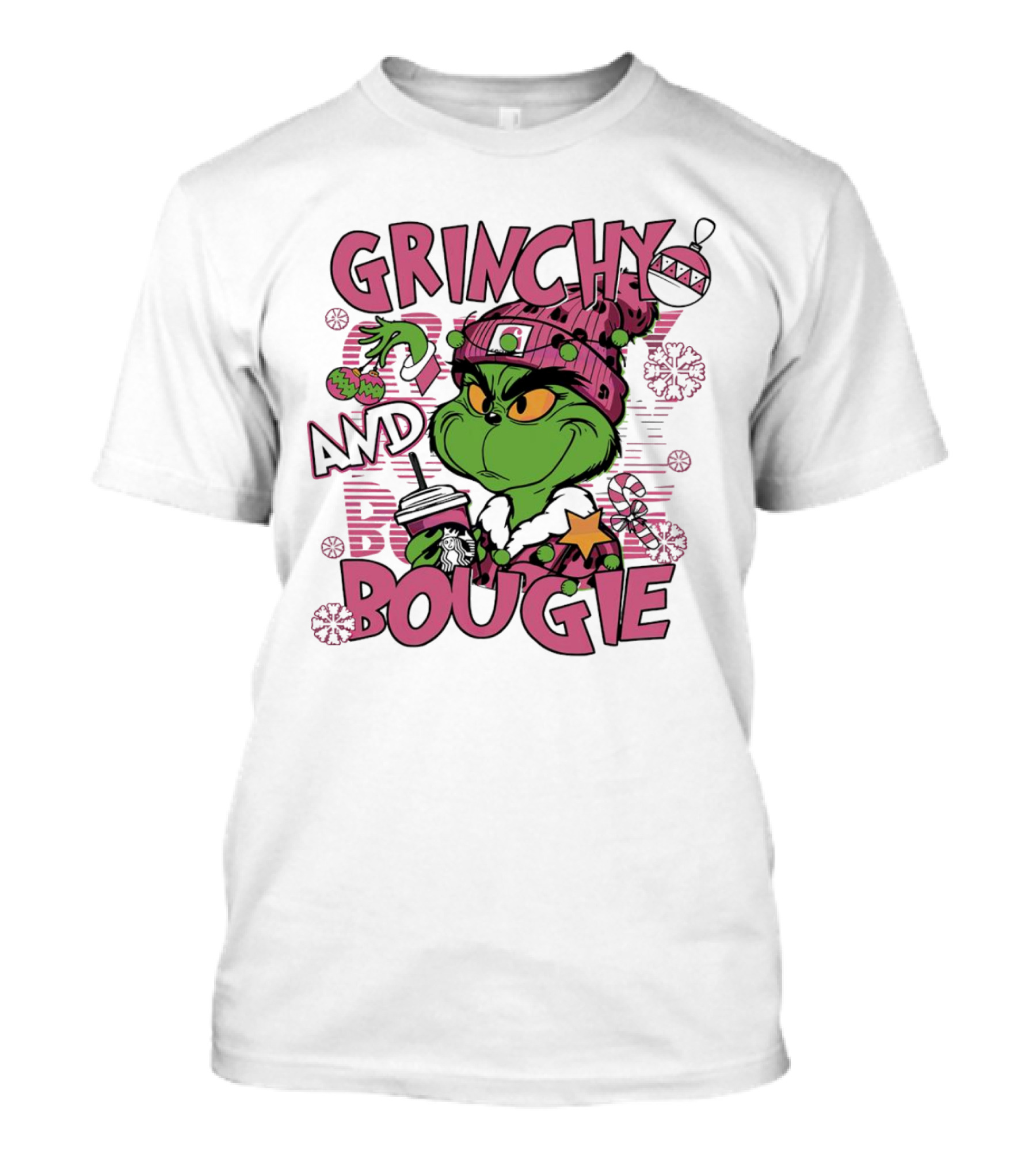 Grinchy And Bougie Pink Christmas Holiday T-Shirt