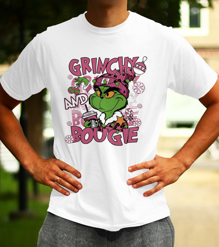Grinchy And Bougie Pink Christmas Holiday T-Shirt