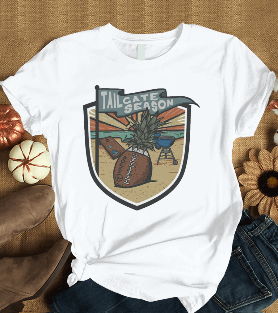 Tailgate Season Vapor Football Pineapple Grill Beach Scene T-Shirt
