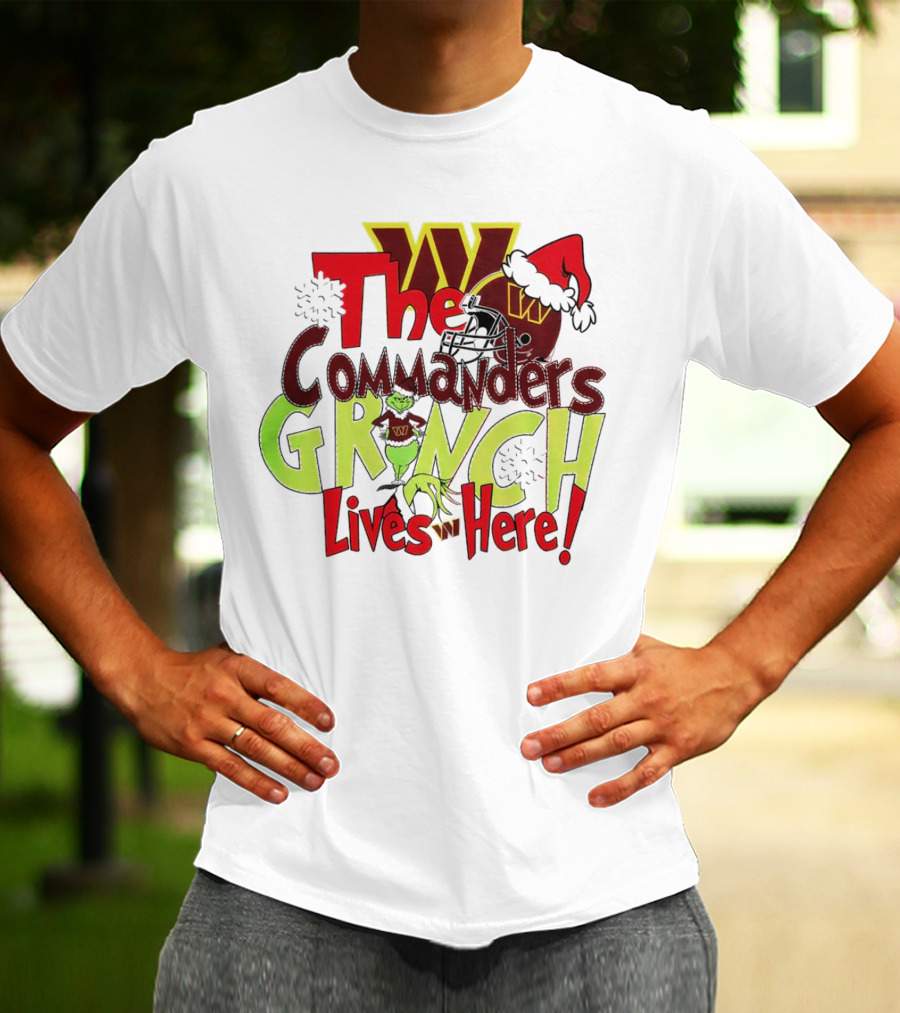 Washington Commanders Grinch Lives Here Christmas Football Holiday Cheer T-Shirt